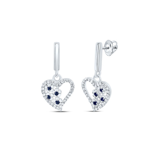 10kt White Gold 1/5 Cttw Natural Diamond and 1/20 Cttw Round Blue Sapphire Natural Gem Heart Dangling Earring