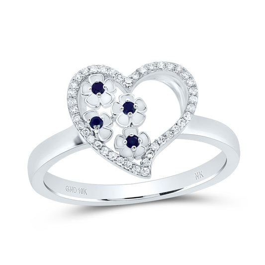 10kt White Gold 1/10 Cttw Natural Diamond and 1/20 Cttw-blue Sapphire Natural Gem Heart Wedding Engagement Anniversary Ring, Women Size: 5-9