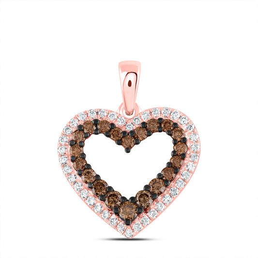 14kt Rose Gold 1/2 Cttw Natural Diamond Ana M Cognac Natural Heart Pendant