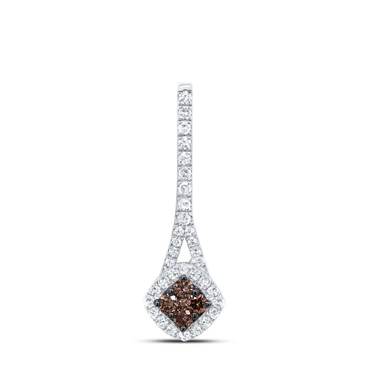10kt White Gold 1/4 Cttw Diamond Cognac Natural Diamond Pendant
