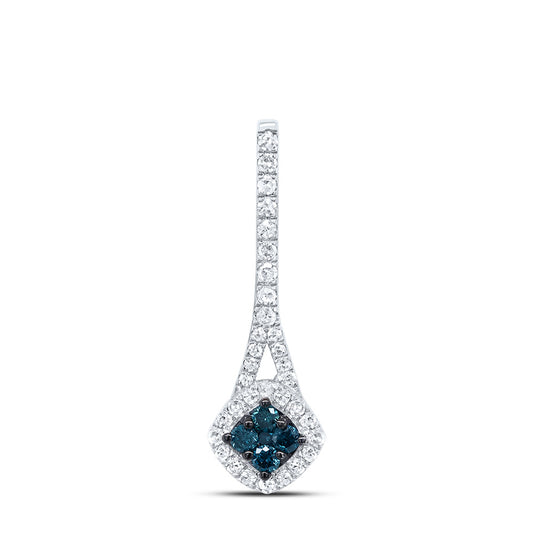 10kt White Gold 1/4 Cttw Diamond Blue Diamond Pendant