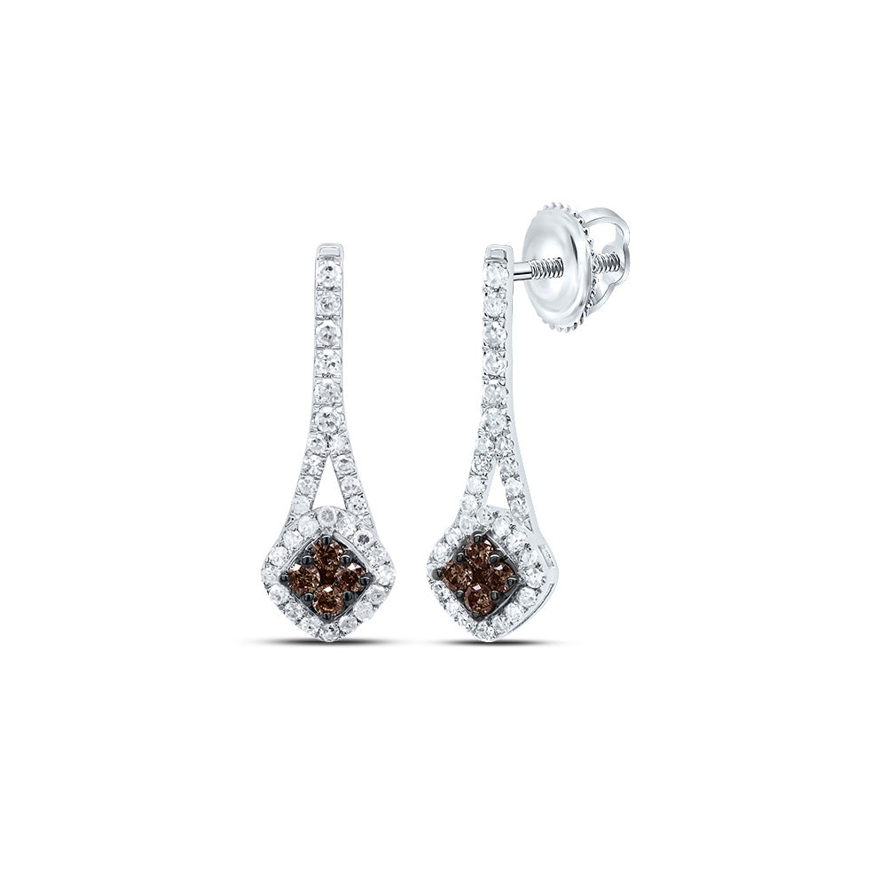 10kt White Gold 1/3 Cttw Diamond Cognac Natural Diamond Earring