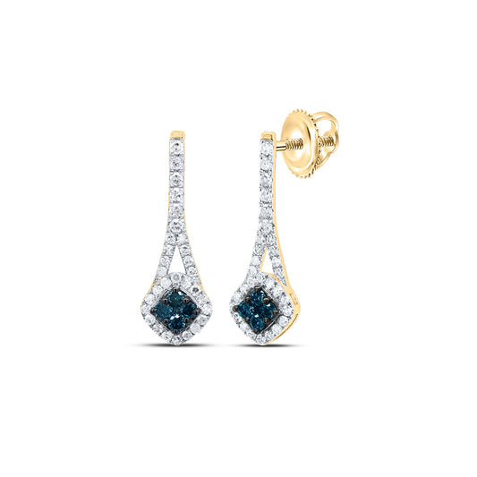 10kt Yellow Gold 1/3 Cttw Diamond Blue Diamond Earring
