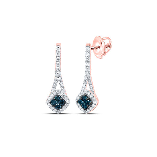 10kt Rose Gold 1/3 Cttw Diamond Blue Diamond Earring