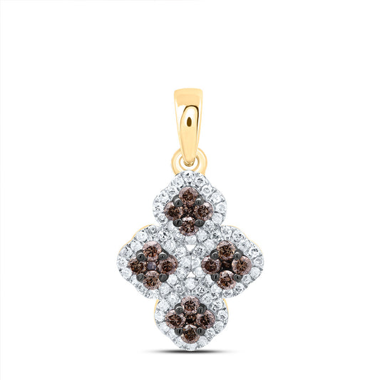 10kt Yellow Gold 1/3 Cttw Diamond Cognac Natural Diamond Clover Pendant