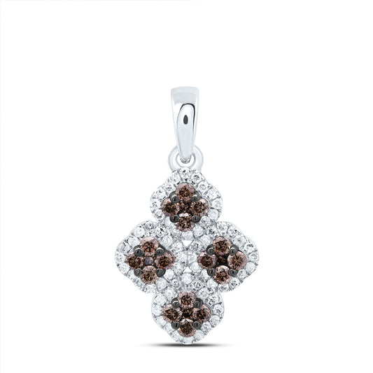 10kt White Gold 1/3 Cttw Diamond Cognac Natural Diamond Clover Pendant