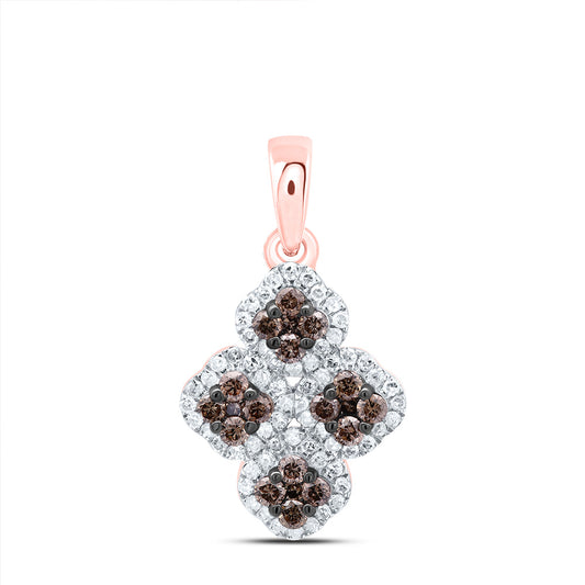 10kt Rose Gold 1/3 Cttw Diamond Cognac Natural Diamond Clover Pendant