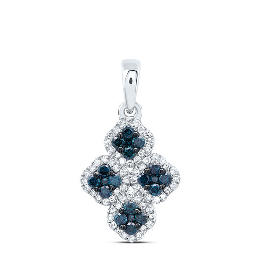 10kt White Gold 3/8 Cttw Diamond Blue Diamond Clover Pendant