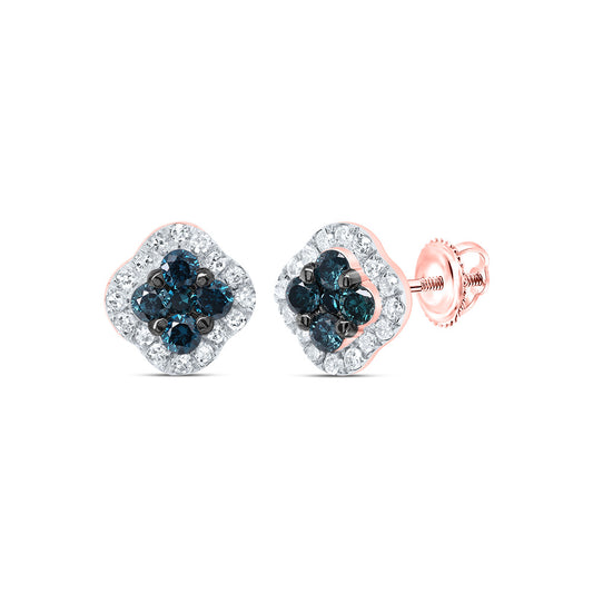 10kt Rose Gold 1/3 Cttw Diamond Blue Diamond Clover Stud Earring
