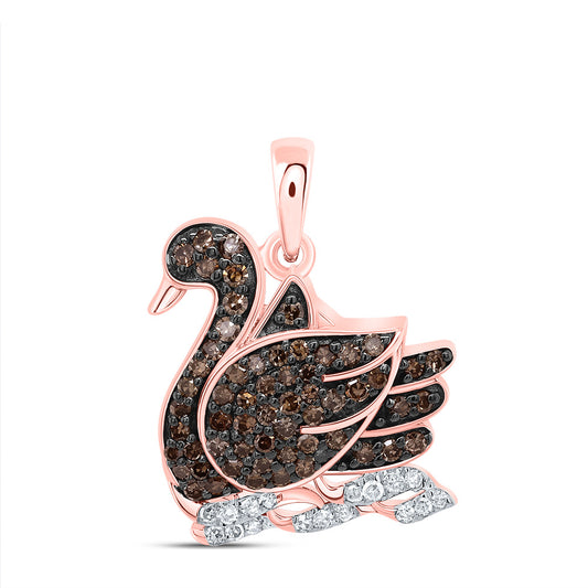 10kt Rose Gold 1/3 Cttw Diamond Cognac Natural Diamond Swan Pendant