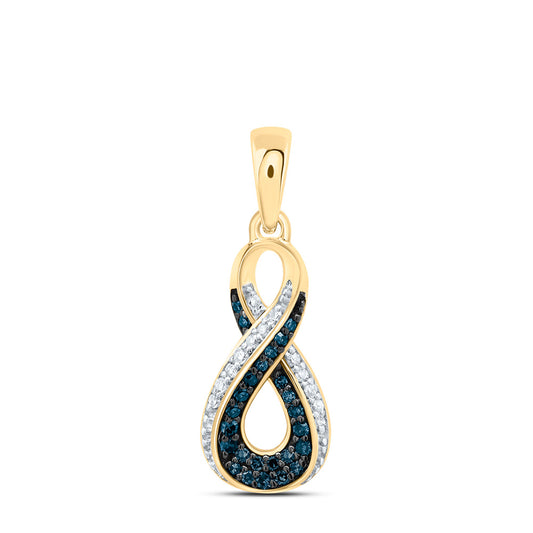 10kt Yellow Gold 1/8 Cttw Diamond Blue Diamond Infinity Pendant