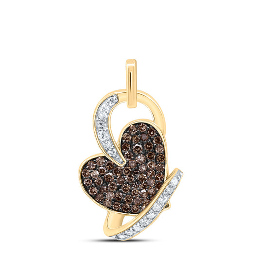 10kt Yellow Gold 1/3 Cttw Natural Diamond Cognac Natural Diamond Heart Pendant