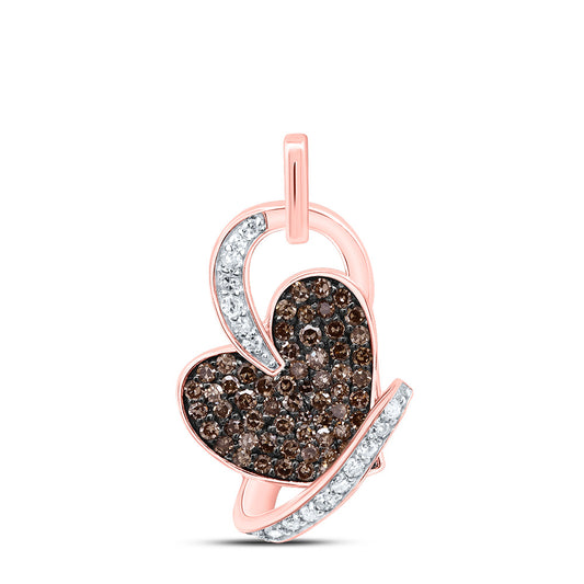 10kt Rose Gold 1/3 Cttw Natural Diamond Cognac Natural Diamond Heart Pendant