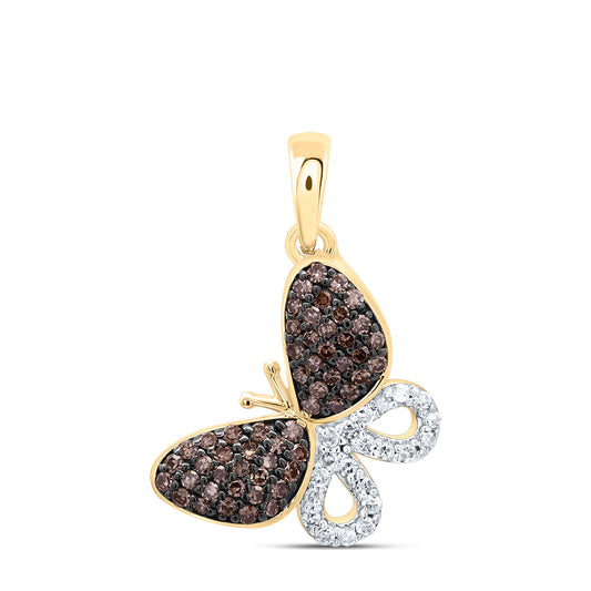 10kt Yellow Gold 1/3 Cttw Diamond Cognac Natural Diamond Butterfly Pendant