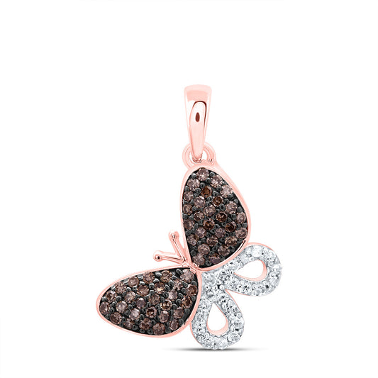 10kt Rose Gold 1/3 Cttw Diamond Cognac Natural Diamond Butterfly Pendant