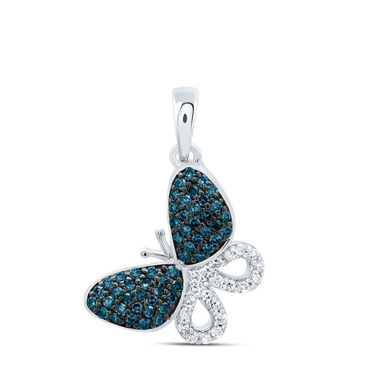 10kt White Gold 1/4 Cttw Diamond Blue Diamond Butterfly Pendant