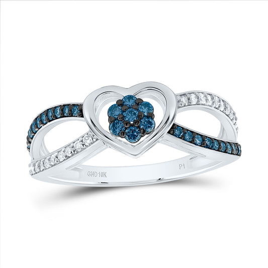 10kt White Gold 1/3 Cttw Natural Diamond Blue Diamond Heart Wedding Engagement Anniversary Ring, Women Size: 5-9
