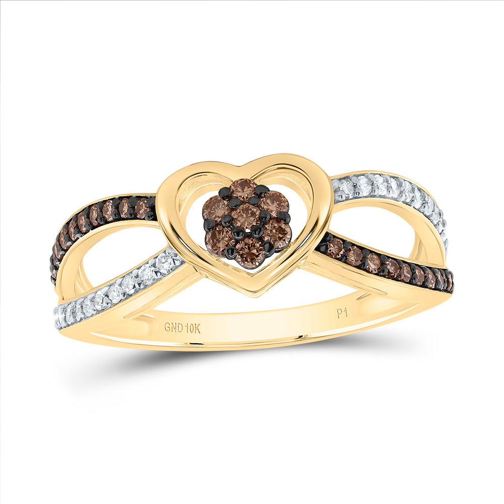 10kt Yellow Gold 1/3 Cttw Natural Diamond Cognac Natural Diamond Heart Wedding Engagement Anniversary Ring, Women Size: 5-9