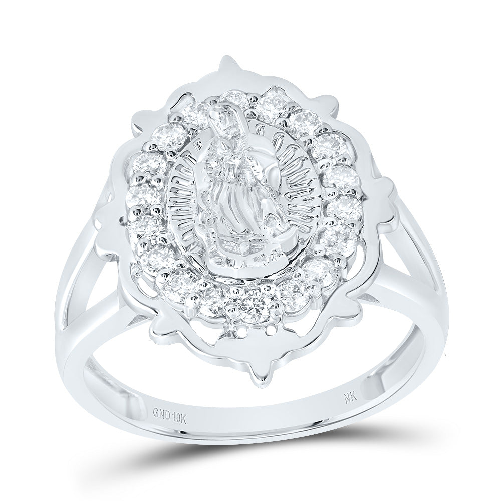 10kt White Gold 3/8 Cttw Diamond Fashion Virgin Mother Mary Wedding Engagement Anniversary Ladies Ring, Women Size: 5-9