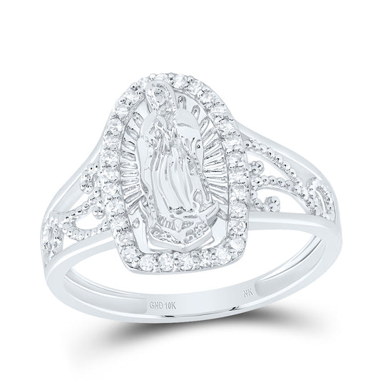 10kt White Gold 1/5 Cttw Diamond Fashion Virgin Mother Mary Wedding Engagement Anniversary Ladies Ring, Women Size: 5-9