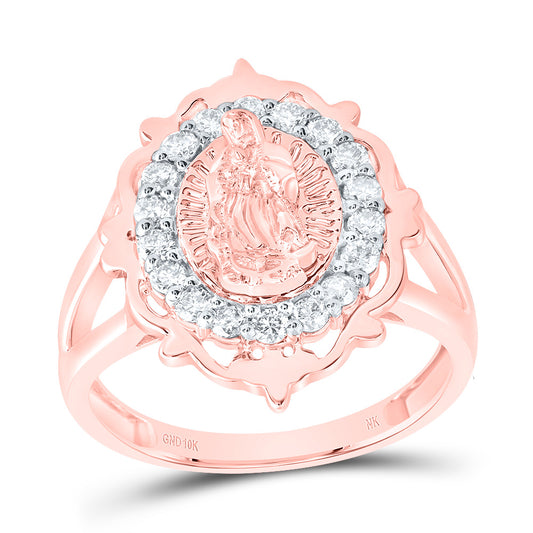 10kt Rose Gold 3/8 Cttw Diamond Fashion Virgin Mother Mary Wedding Engagement Anniversary Ladies Ring, Women Size: 5-9