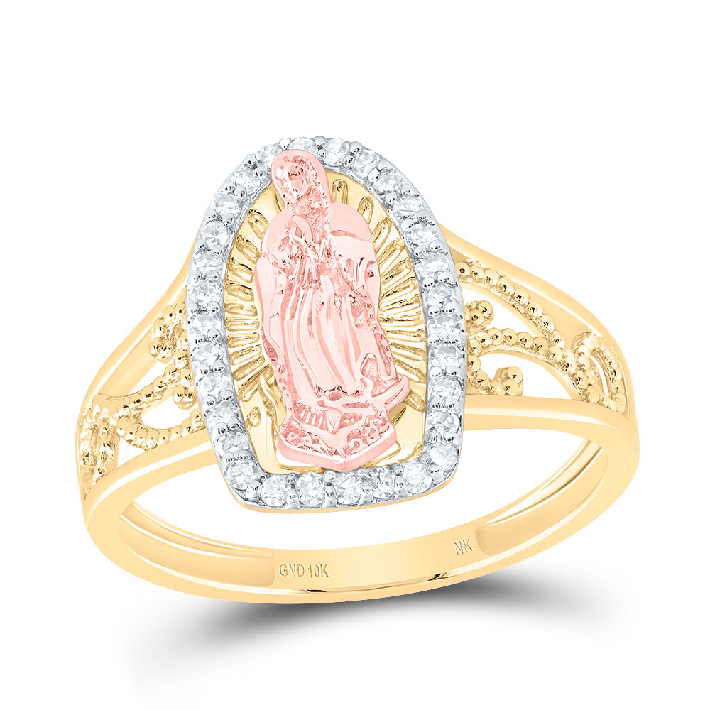 10k Yellow Rose Gold 10k Yellow Rose Gold 1/5 Cttw Diamond Fashion Virgin Mother Mary Wedding Engagement Anniversary Ladies Ring, Women Size: 5-9