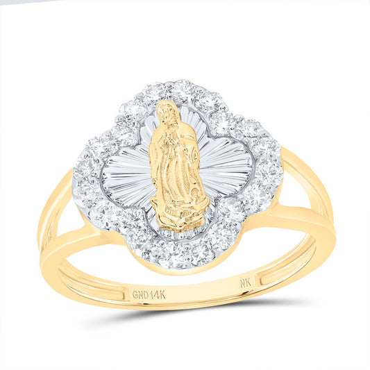 14kt Yellow Gold 1/2 Cttw Diamond Fashion Virgin Mother Mary Clover Wedding Engagement Anniversary Ladies Ring, Women Size: 5-9