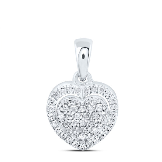 10kt White Gold 1/5 Cttw Natural Diamond Heart Pendant