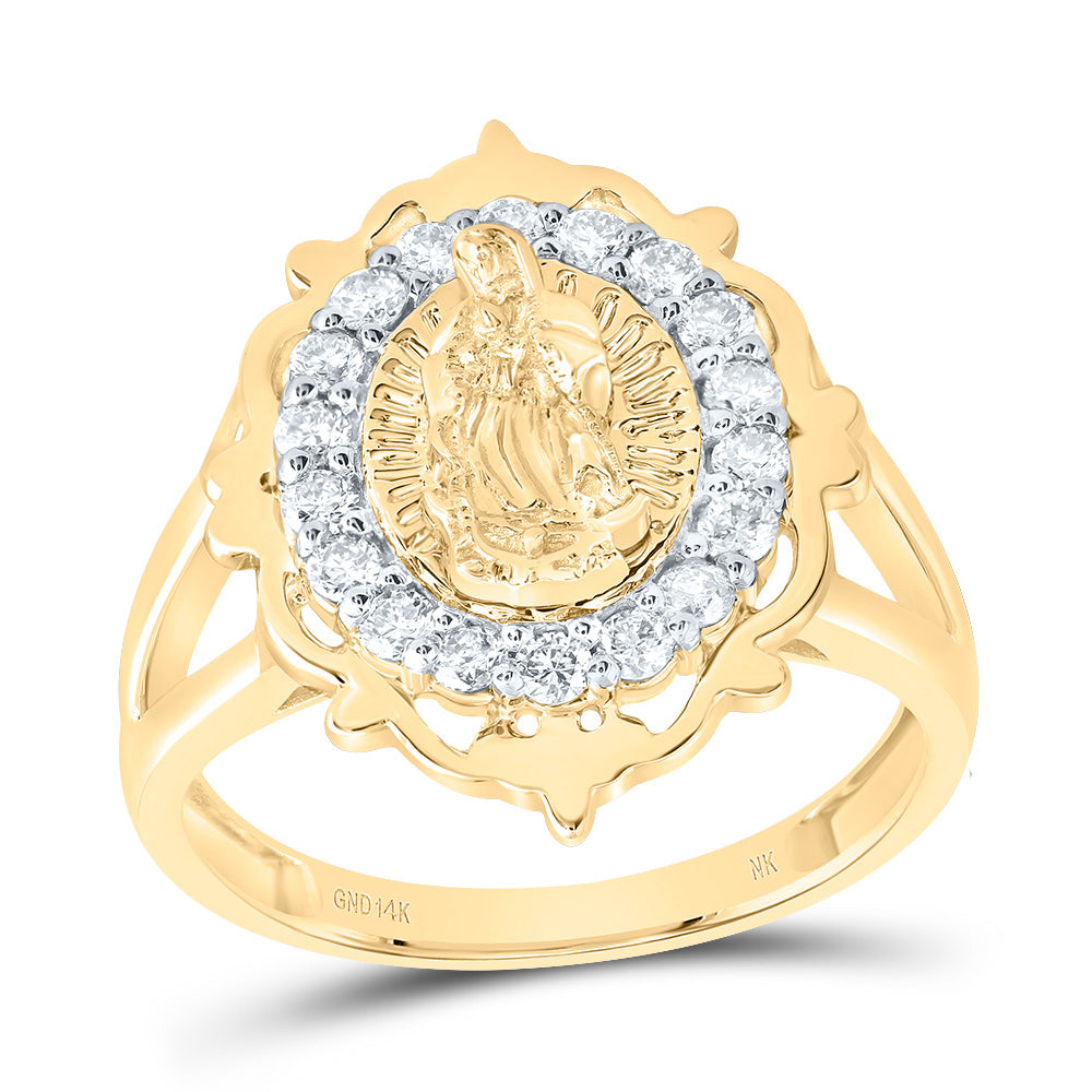 14kt Yellow Gold 3/8 Cttw Diamond Fashion Virgin Mother Mary Wedding Engagement Anniversary Ladies Ring, Women Size: 5-9