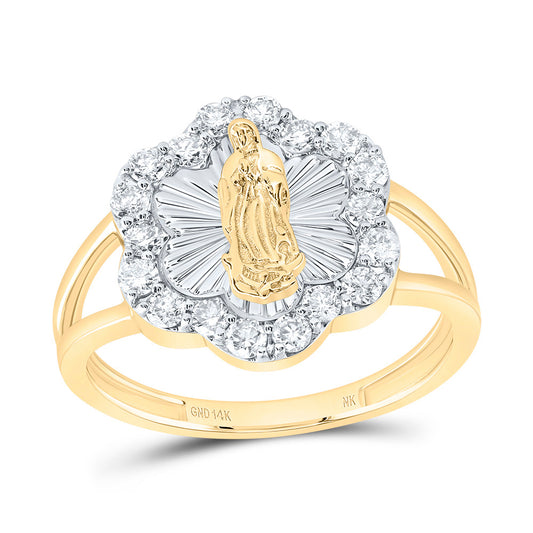 14kt Yellow Gold 1/2 Cttw Diamond Fashion Virgin Mother Mary Flower Wedding Engagement Anniversary Ladies Ring, Women Size: 5-9