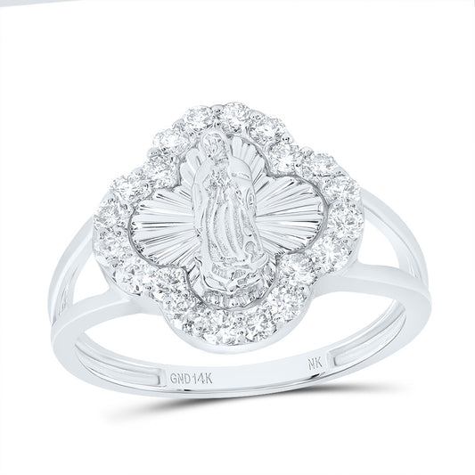 14kt White Gold 1/2 Cttw Diamond Fashion Virgin Mother Mary Clover Wedding Engagement Anniversary Ladies Ring, Women Size: 5-9