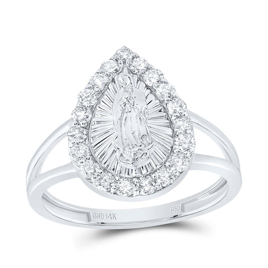 14kt White Gold 1/2 Cttw Diamond Fashion Virgin Mother Mary Pear Wedding Engagement Anniversary Ladies Ring, Women Size: 5-9