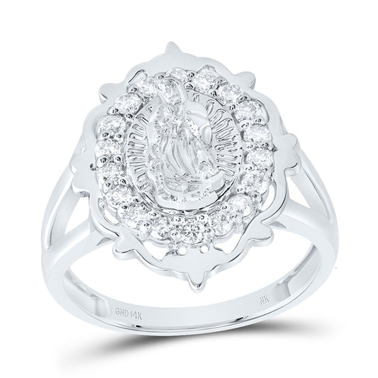 14kt White Gold 3/8 Cttw Diamond Fashion Virgin Mother Mary Wedding Engagement Anniversary Ladies Ring, Women Size: 5-9