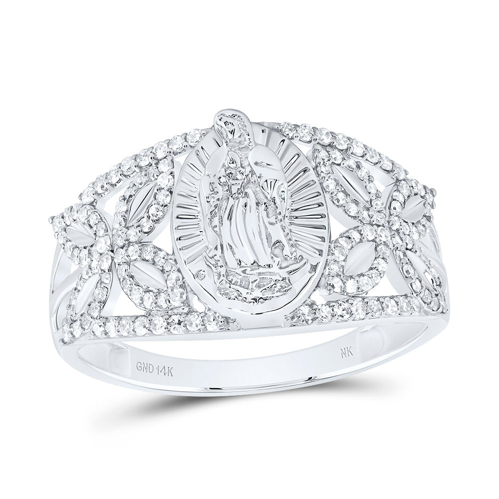 14kt White Gold 1/3 Cttw Diamond Fashion Virgin Mother Mary Oval Wedding Engagement Anniversary Ladies Ring, Women Size: 5-9