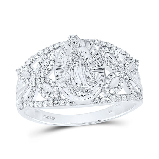 14kt White Gold 1/3 Cttw Diamond Fashion Virgin Mother Mary Oval Wedding Engagement Anniversary Ladies Ring, Women Size: 5-9