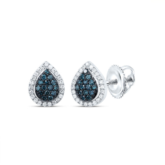 10kt White Gold 1/4 Cttw Diamond Blue Diamond Pear Stud Earring