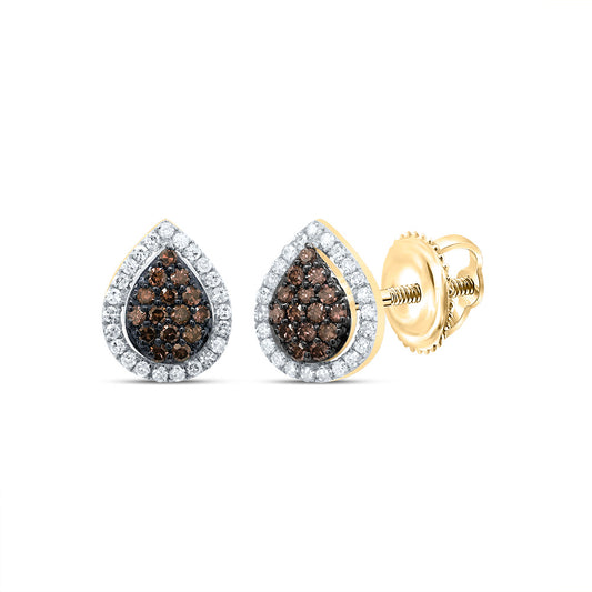 10kt Yellow Gold 1/4 Cttw Diamond Cognac Natural Diamond Pear Stud Earring