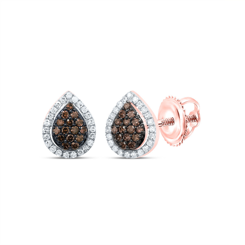 10kt Rose Gold 1/4 Cttw Diamond Cognac Natural Diamond Pear Stud Earring