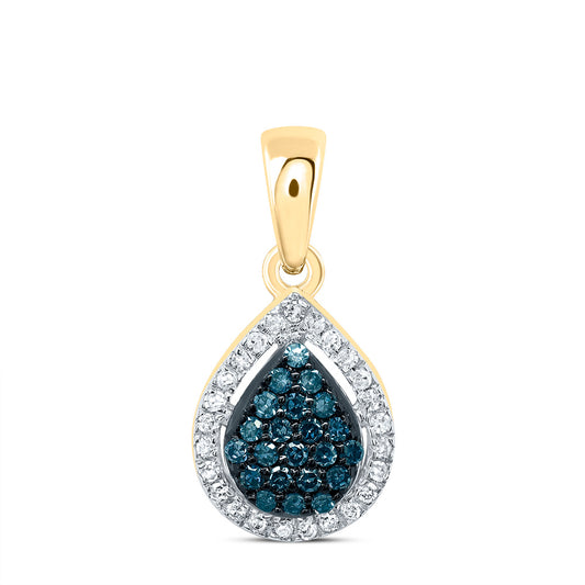 10kt Yellow Gold 1/6 Cttw Diamond Blue Diamond Pear Pendant