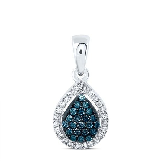 10kt White Gold 1/6 Cttw Diamond Blue Diamond Pear Pendant