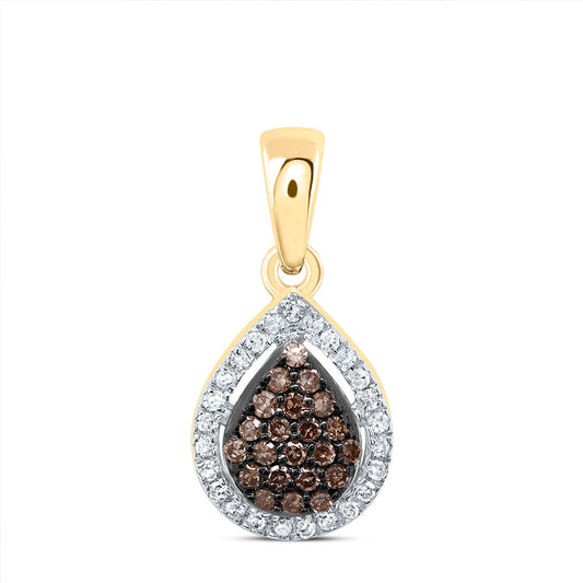 10kt Yellow Gold 1/6 Cttw Diamond Cognac Natural Diamond Pear Pendant