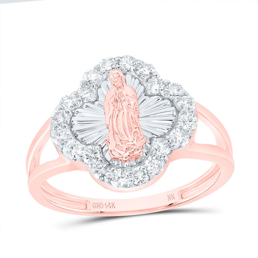 14kt Rose Gold 1/2 Cttw Diamond Fashion Virgin Mother Mary Clover Wedding Engagement Anniversary Ladies Ring, Women Size: 5-9
