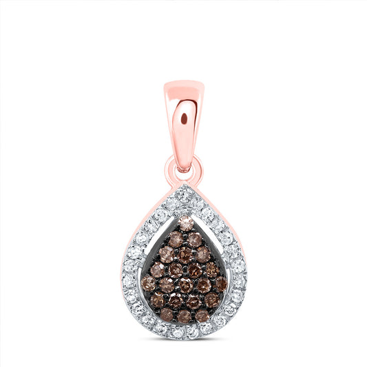 10kt Rose Gold 1/6 Cttw Diamond Cognac Natural Diamond Pear Pendant