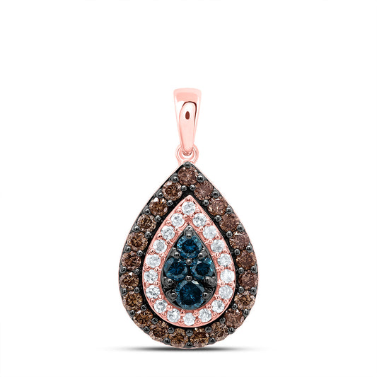 10kt Rose Gold 5/8 Cttw Diamond Cognac Natural, Blue Diamond Pear Pendant