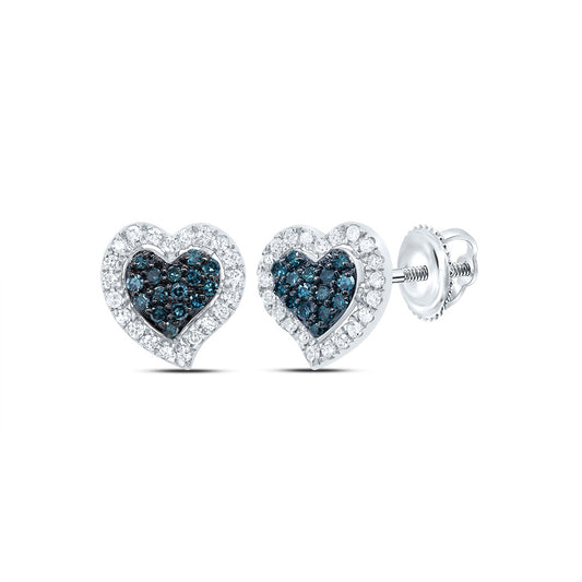 10kt White Gold 1/4 Cttw Natural Diamond Blue Diamond Heart Stud Earring