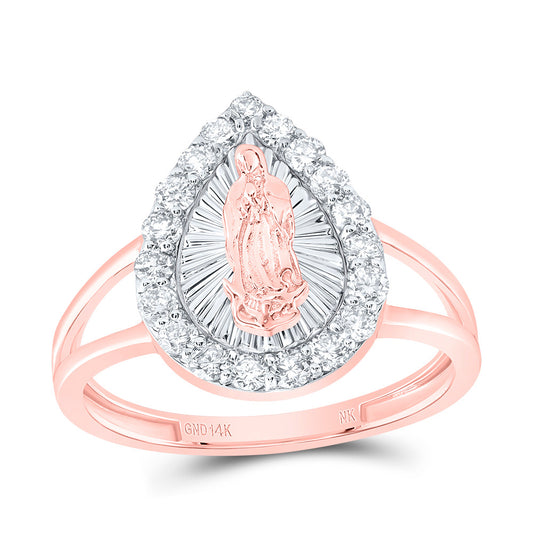 14kt Rose Gold 1/2 Cttw Diamond Fashion Virgin Mother Mary Pear Wedding Engagement Anniversary Ladies Ring, Women Size: 5-9