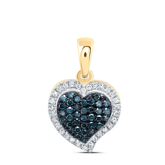 10kt Yellow Gold 1/5 Cttw Natural Diamond Blue Diamond Heart Pendant