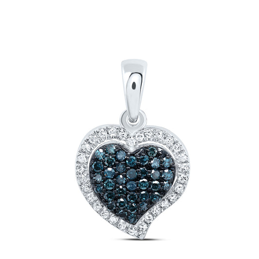 10kt White Gold 1/5 Cttw Natural Diamond Blue Diamond Heart Pendant