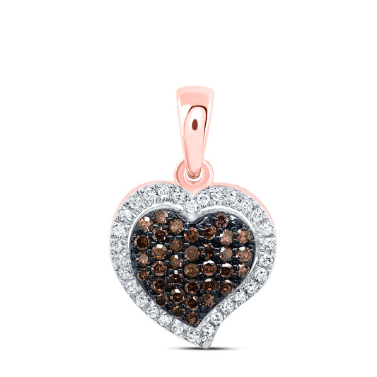 10kt Rose Gold 1/5 Cttw Natural Diamond Cognac Natural Diamond Heart Pendant