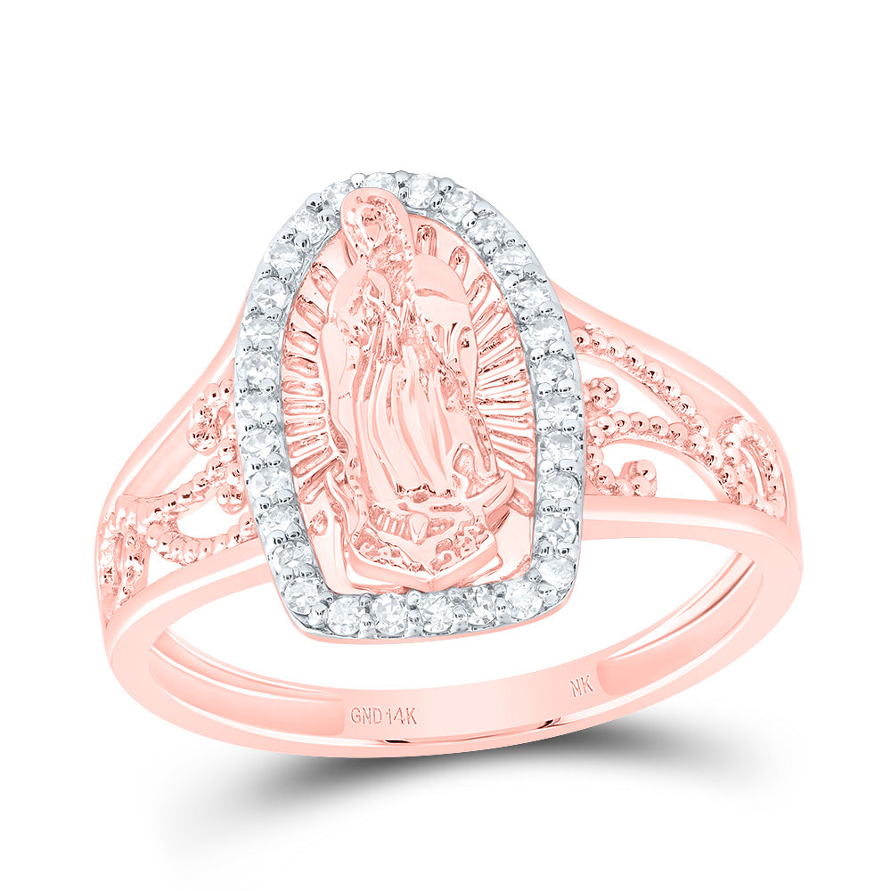 14kt Rose Gold 1/5 Cttw Diamond Fashion Virgin Mother Mary Wedding Engagement Anniversary Ladies Ring, Women Size: 5-9